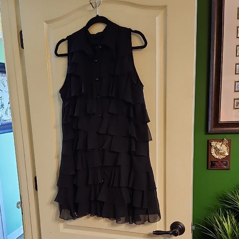 ASHRO BLACK SLEEVELESS RUFFLE DRESS - Picture 1 of 2